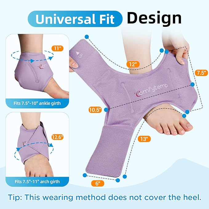 Comfytemp Ankle Ice Pack Wrap for Sprained Ankles, Plantar Fasciitis, Foot Pain Relief, Reusable Gel Hot Cold Compress Brace for Achilles Tendonitis, Injury, Swelling, 2 Packs, Purple