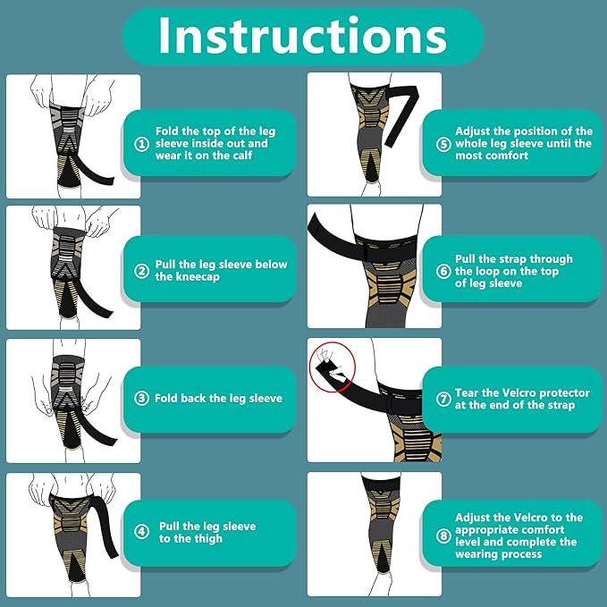 Dr.Welland Leg Sleeves (PAIR) Copper Infused for Arthritis,Meniscus Tear, ACL, MCL, Joint Pain Relief - Thigh & Calf Support