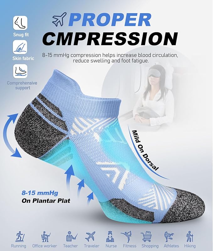 Cushioned Cotton Ankle Compression Socks for Men Women 6 Pairs Wicking Low Cut Arch Support Plantar Fasciitis Socks