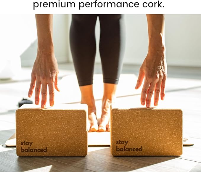 Cork Yoga Blocks 2 Pack – High Density Non Slip with Select Cork Grain for Chip-Resistant Durability | Extra Thick 4” for Support & Stability | Natural, Smooth, and Crumble Free | Body By Yoga