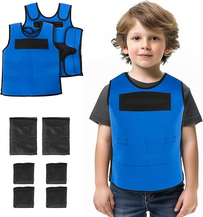 Weighted Vest for Kids, Adjustable Compression Vest for Children, Compression Vest for Child with ADHD and Autism Includes 6 Removable Weights, Medium, Ages 5-9