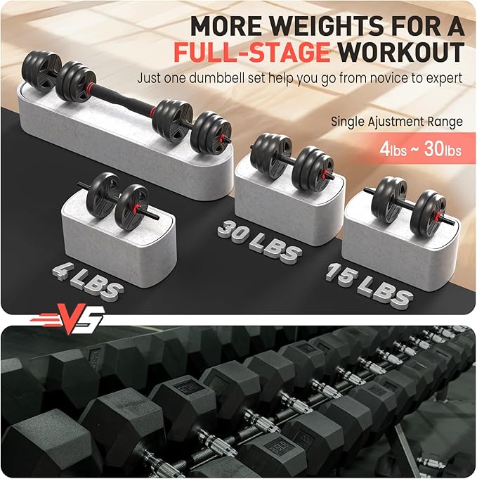 Adjustable Dumbbells Set, 20/30/40/55/60/80lbs Free Weight Set with Connector, 2 or 3 in 1 Dumbbells Set Used as Barbell, Kettlebells, Fitness Exercises for Home Gym Suitable Men/Women