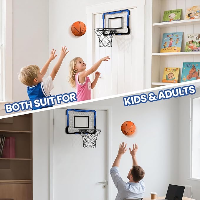 QDRAGON Mini Basketball Hoop, Over The Door Indoor, with 3 Balls/Inflator/Breakaway Rim, Basketball Toy Gifts for Kids and Adults, Suit for Bedroom/Office/Outdoor, Blue