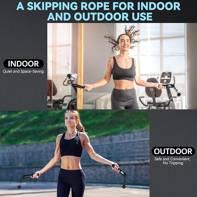 Skipping Rope with Counter, Cordless Jump Rope Smart Skipping Rope,Adjustable Digital Counting Jumps Ropes,2 In 1 Weighted Ropeless Skip-ping Ropes,Ropeless Jumpes Rope Jump Ro-pe for Lose Weight, Burn Calories