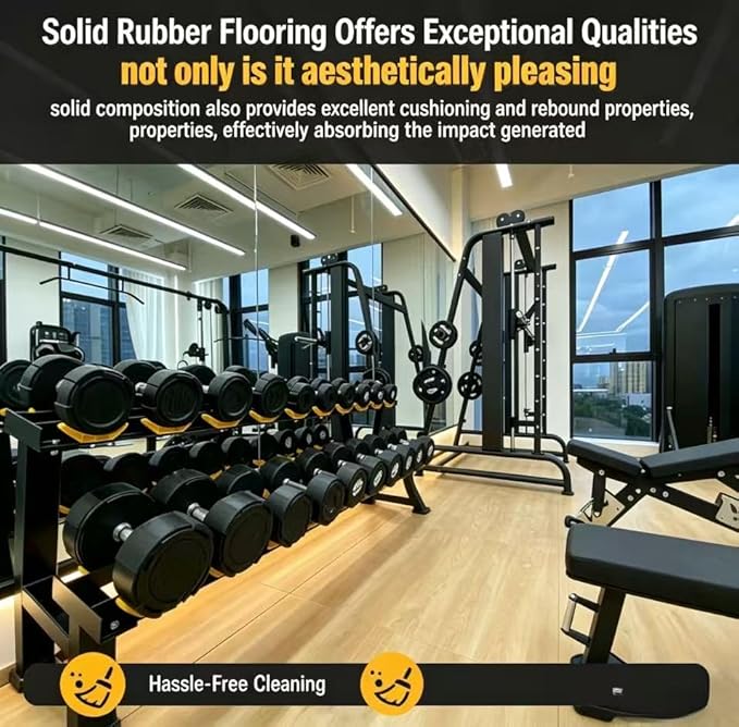 Goodhoily Wood Grain Solid Rubber Floor Mat, 19.7 x 19.7 Inch, 3/5 Inch Heavy Duty Strength Training Equipment Shock Absorbing Pad (1, Light Oak Wood Grain Solid Rubber mat)