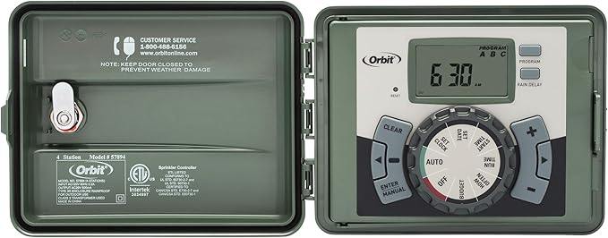 Orbit 4-Station Outdoor Swing Panel Sprinkler System Timer - for Residential Lawn Watering - Multi-Station Irrigation Controller - Custom Watering Intervals - Indoor/Outdoor Installation - 57894