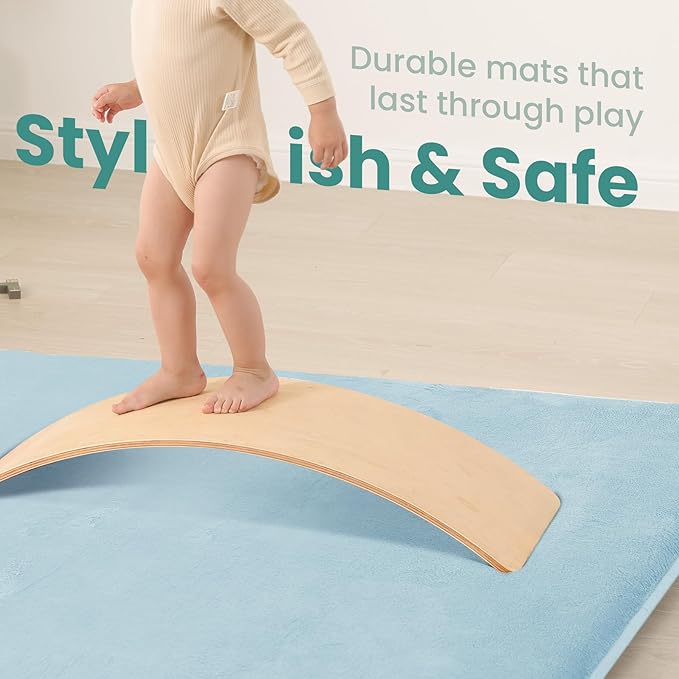 Huloo Sleep Baby Play Mat for Floor,1.3" Thick Elasti-Foam 50"×50" Playpen Mat for Tummy Time,Water Repellent Soft Coral Velvet for Toddler,Infant,Kids,Non-Slip Backing Safe for Crawling(Light Blue)