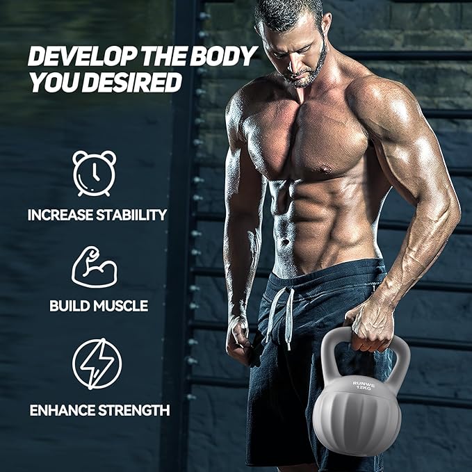 RUNWE Kettlebell Weight for Women and Men (Sold in Single Not in Set) Multiple Weight & Color Options from Beginners to Pros Hand Weight Core Strength Training