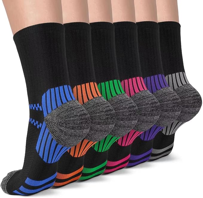 Copper Compression Socks Women and Men 6 Pairs - Circulation Arch Support Plantar Fasciitis Running Ankle Socks