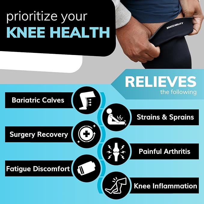 BraceAbility Plus Size Neoprene Knee Sleeve - 5X Bariatric Compression Support Brace for Women's or Men's Arthritis Joint Pain Relief and Treatment, Fitting Big Legs and Obese Thighs (5XL)