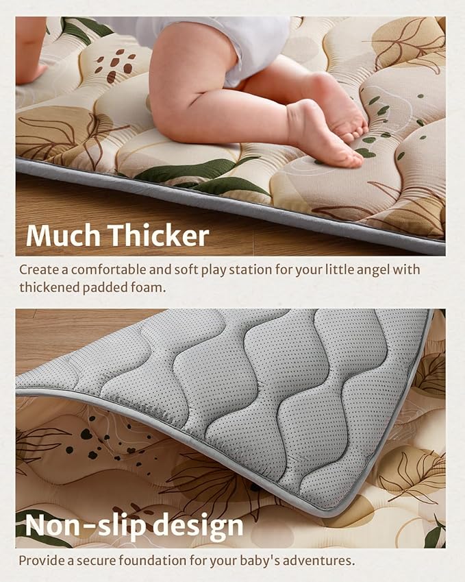 Blissful Diary Baby Play Mat, 59x59 Thick and Larger Soft Cushioned Foam Mat for Floor, Non-Slip Washable Playmat for Toddlers, Earth Tones Design