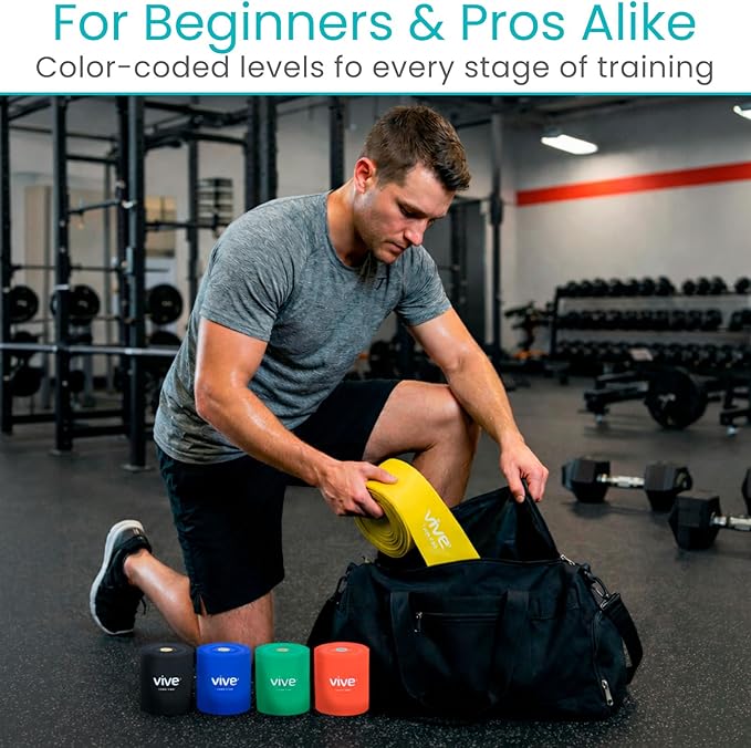 Vive Professional Resistance Bands - 25 Yard Non-Latex Roll for Physical Therapy, Lower and Upper Body Exercise Workout - Straight Elastic for Strength Training, Rehabilitation, Women, Men