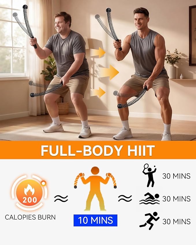 Weighted Ropeless Battle Ropes – Cordless Battle Ropes, Portable & Quiet Home Gym Workout Equipment | Low-Impact HIIT & Strength Training for Men & Women | Includes Workout Poster-Black