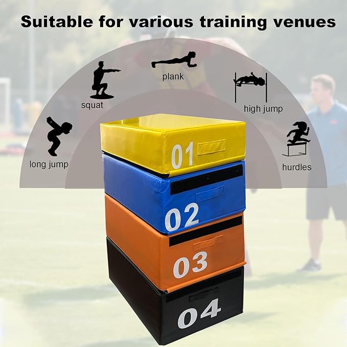 4-in-1 Plyometric Jump Box Set, Height-Adjustable Soft Foam Plyo Boxes for Stackable Home Gym & Commercial Training | Non-Slip Exercise Equipment for Kids & Adults(Size:75 * 55 * 105cm)