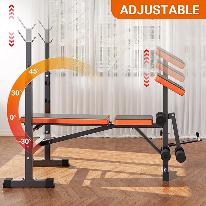Yoleo Olympic Weight Bench Set with Squat Rack Adjustable Bench Press with Leg Developer Preacher Curl Rack Fitness Strength Training for Home Gym