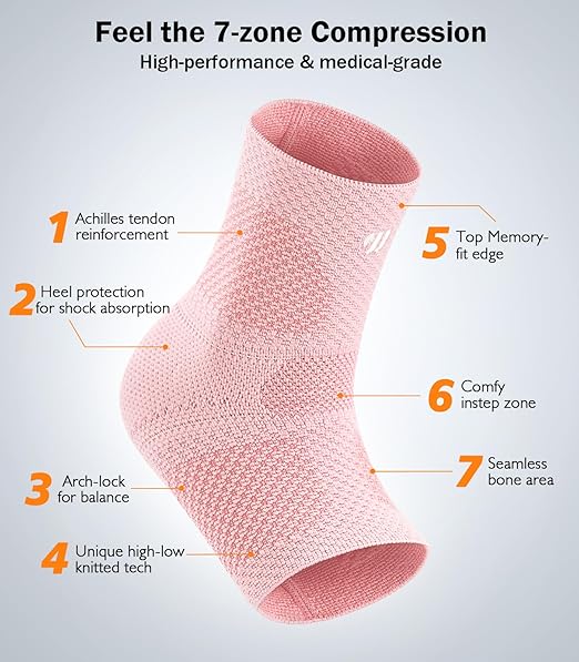 Flat Knitting Ankle Brace for Women&Men, 7-Zone Dynamic Compression Sleeve w/Flex Strap,Foot Support for Sports, Sprained Ankle, Achilles Tendonitis, Plantar Fasciitis Relief(Pack of1) S,Pink