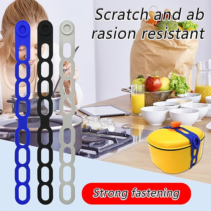 21.3 Inch Reusable Silicone Tie - Self-Locking Elastic Strap for Bento Box/Slow Cooker Lid/Pot, Multi-Use Organizer for Cords/Curtain/Yoga Mat/Camping Gear, BPA-Free & Dishwasher Safe (Blue 1PCS)