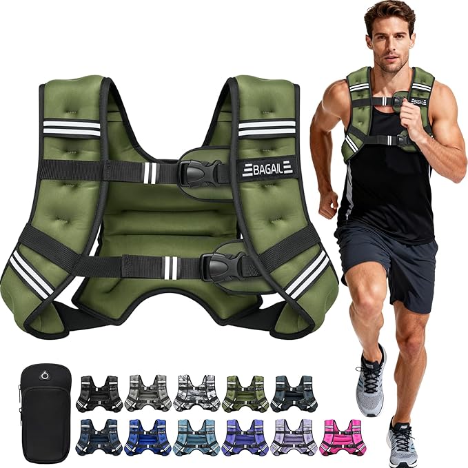 BAGAIL Comfort-Fit Weighted Vest for Woman, Even Weight Distribution, Faster Weight Loss, No-Chafe or Bounce for Walking & Running with Detachable Phone Pouch & Reflective Stripes (Available 5-30lbs)