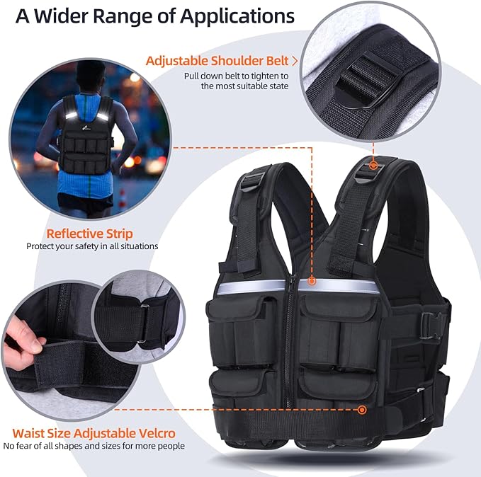 Sportneer Adjustable Weighted Vest Weights: 2-18 lbs/2-40 lbs Washable Weight Vest for Walking 16 In 1 Fast Adjust Rucking Vest for Women and Men Home Gym Running Jogging Strength Training Vests