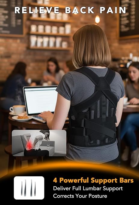 Posture Corrector for Women & Men, Back Brace Advanced Full Back Support for Upper & Lower Back Pain Relief, Spine, Neck, and Hump, X-Style Medical-Grade Lumbar Support System with Adjustable Shoulder Straightener and Breathable Design for Long Sitting...