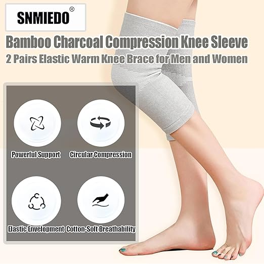 Bamboo Charcoal Compression Knee Sleeve - 2 Pairs Elastic Warm Knee Brace for Men and Women - Compression Knee Pads for Arthritis (Black+Gray, X-Large)