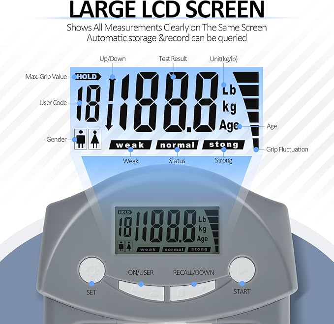 Hand Grip Strength Tester, 220Lbs/99Kgs Hand Grip Dynamometer with LCD Display, Electronic Handgrip Testing for Sports, School, and Home Use