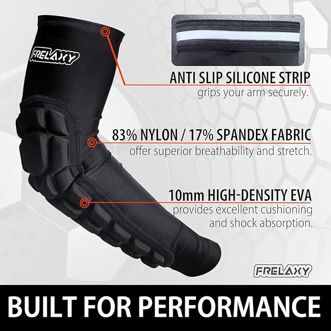 Frelaxy Padded Elbow Forearm Sleeves 2 Pack Compression Crashproof Arm Pads for Football Basketball Volleyball Soccer