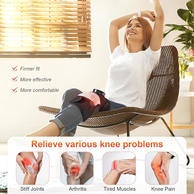 Cordless Heated Knee Massager, FSA Eligible 3-in-1 Wearable Wrap for Knee, Elbow and Shoulder, Rechargeable Heat and Vibration Massager, 6 Heat Levels, 3 Massage Modes