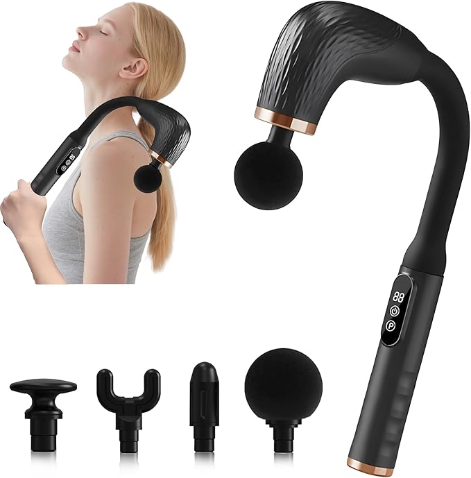 UFFAE Massage Gun with Upgraded Extension Handle, Back Massager for Pain Relief Deep Tissue, Muscles/Neck/Shoulders/Waist/Legs Massager with 4 Massage Heads & 6 Speed Levels & 3 Massage Modes