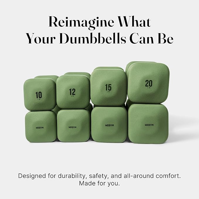 WeGym SafeGrip Square Dumbbells with Anti Slip Handles, Aesthetic Free Weights for Home Workouts, Stable Design Prevents Rolling during Floor Exercises