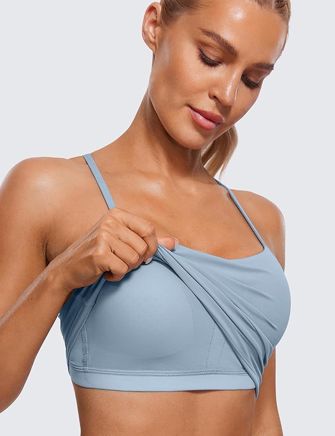 CRZ YOGA Butterluxe Y Back Crop Tank Tops for Women - Spaghetti Straps Racerback Padded Yoga Workout Longline Sports Bras