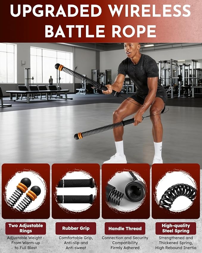 Ropeless Cordless Portable Battle Ropes for Home Gym,Adjustable Weight Z-Rope,Workout Equipment Weighted,Exercise Strength Training,No Endless Jump Rooes,Fitness Working Flex Springs Sticks(Black)