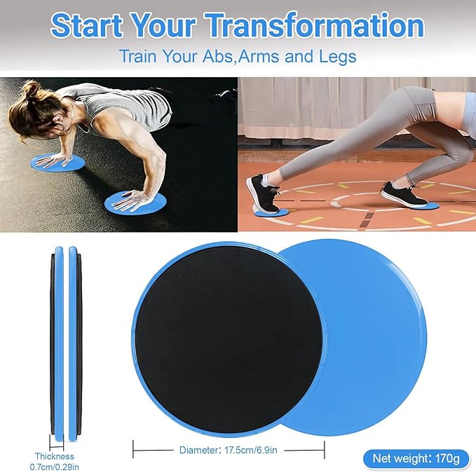 2-Pack Exercise Sliders & Fitness Discs – Dual-Sided Exercise Gliding Discs for Core Workouts & Pilates. Use on Carpet or Hardwood Floors. Light, Portable, Perfect for Abdominal, Core Training for Women and Men.