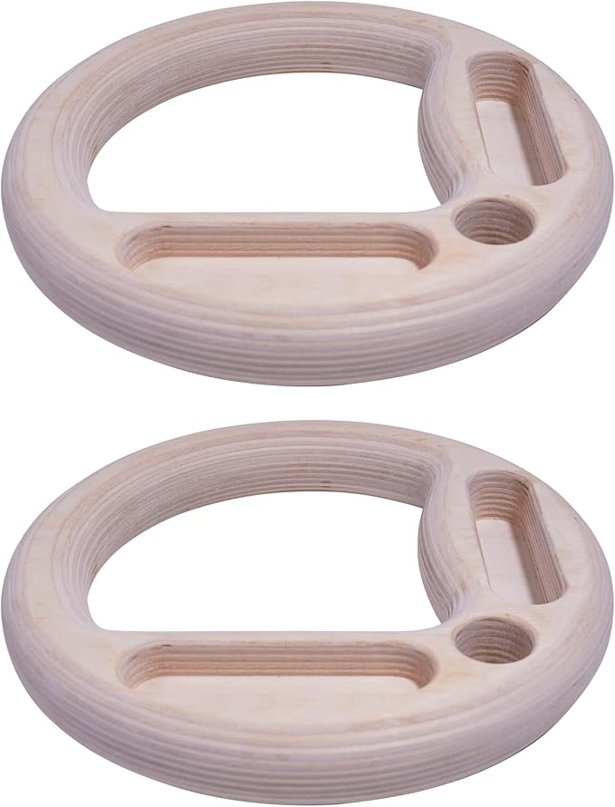 Wooden Gymnastic Rings with Built-in Hangboard – 32mm Birch Rings with 6 Grip Options & Numbered 38mm Straps – Calisthenics, Climbing, Bodyweight Training