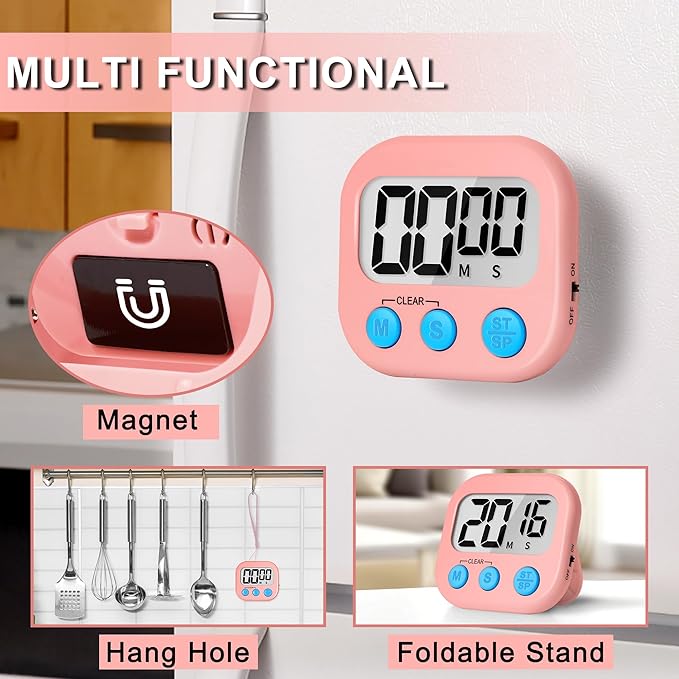 ZILLEEN Classroom Timer for Kids Teachers 2 Pack Digital Timers, White & Pink