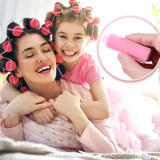 Zhehao 36 Pcs Sponge Hair Rollers Small Pink Foam Heatless Curls Rollers for Short Long Hair Flexible Sleeping Hairdressing Curler for Women Hair Styling(0.79 x 2.76 Inch,Pink)