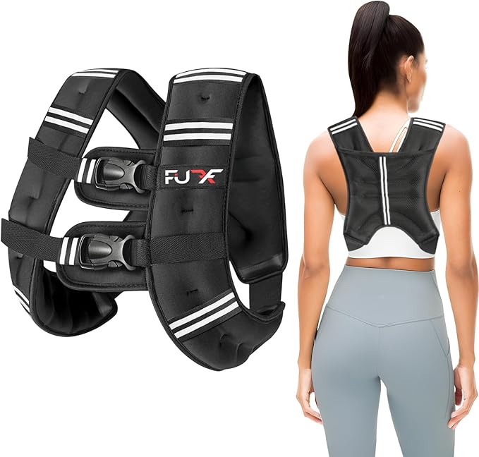 FUFF Weighted Vest Woman, 5/10/12/15/20/25/30 LB Womens Weight Vest for Walking, Strength Training Weight Vests for Female Men, Reflective Stripe Body Vest for Workout Running Jogging Fitness