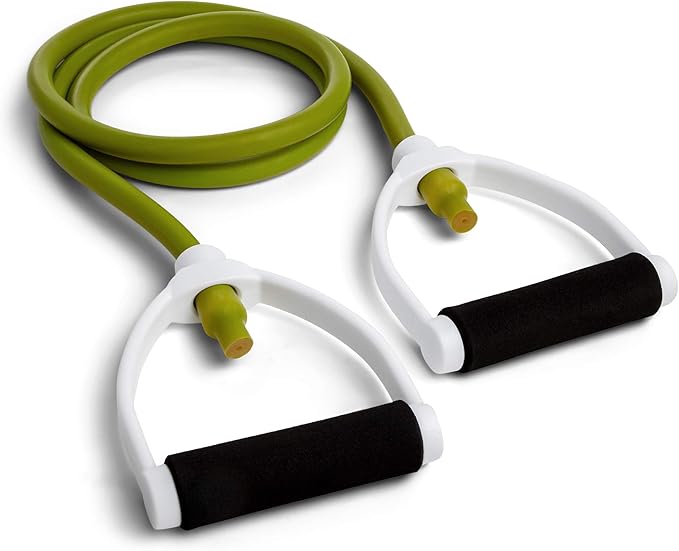 Champion Sports Resistance Tube Bands for Men and Women, Durable Stretch Fitness Band for Strength Training, Stretching, Rehabilitation- Premium Home Workout Equipment - 80 Lbs Resistance Tubing-Green