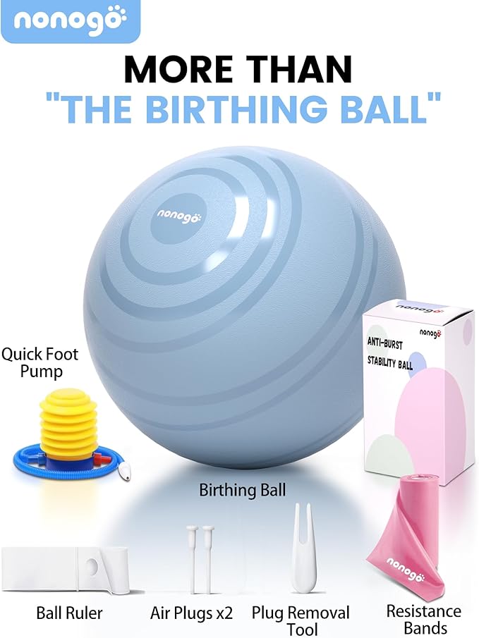 nonogo Birthing Ball for Pregnancy with Resistance Bands- Exercise Ball for Working Out, Yoga, Physical Therapy, Maternity Physio, Balance Stability Ball with Pump