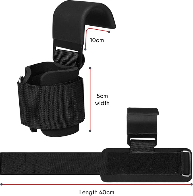 WFX Weight Lifting Hooks, Non-Slip Rubber Coated Grips, 7mm Neoprene Wrist Support Padding, Power Lifting Barbell Rows Dead Lifts Chin Pull Up Fitness Strength Training Straps Gym Workout Straps