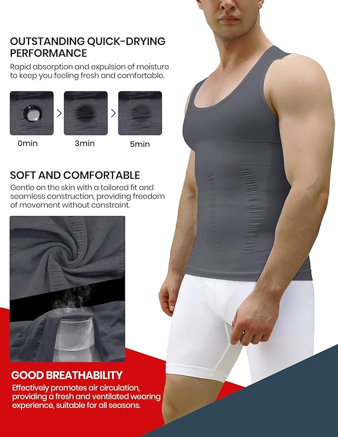 MEETYOO 1/2/3 Pack Men's Shaper Slimming Tank Top Athletic Compression Shirt with Sleeveless Undershirts for Men
