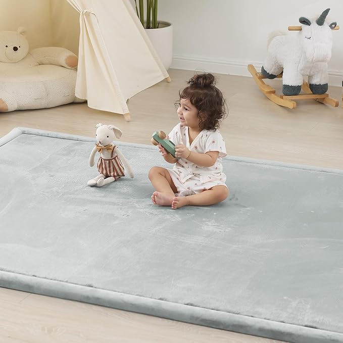 1.5" Thick Baby Play Mat for Floor Tummy Time, 59"x 79" Pro Soft Baby Activity Playmats Playroom, Easy Care with Non-Slip Safe for Infant Toddler Kids Crawling(Light Grey)