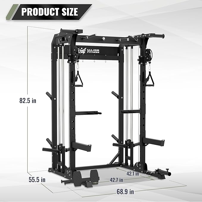 MAJOR FITNESS F22 Power Rack, 1600lbs All-in-One Squat Rack with Dual Pulley System, Heavy-Duty Steel Frame, Attachments & Storage for Home Gym Strength Training