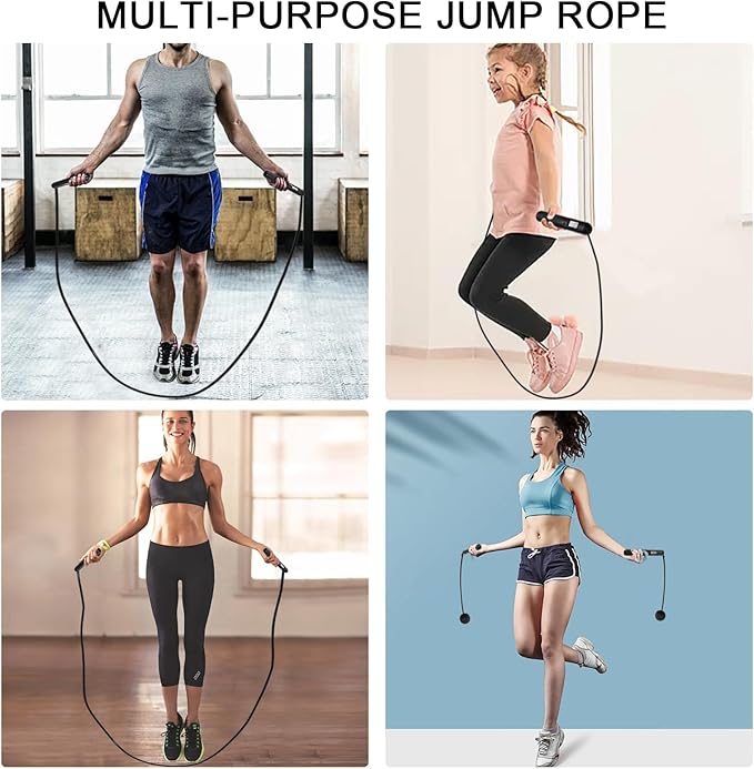 Jump Rope with Counter, 2-in-1 Weighted Corded & Cordless Skipping Rope with LCD Display, Adjustable Length Steel Ball Bearings for Calorie/Count Tracking - Smart Jump Rope for Adults Home Gym Fitness Workouts