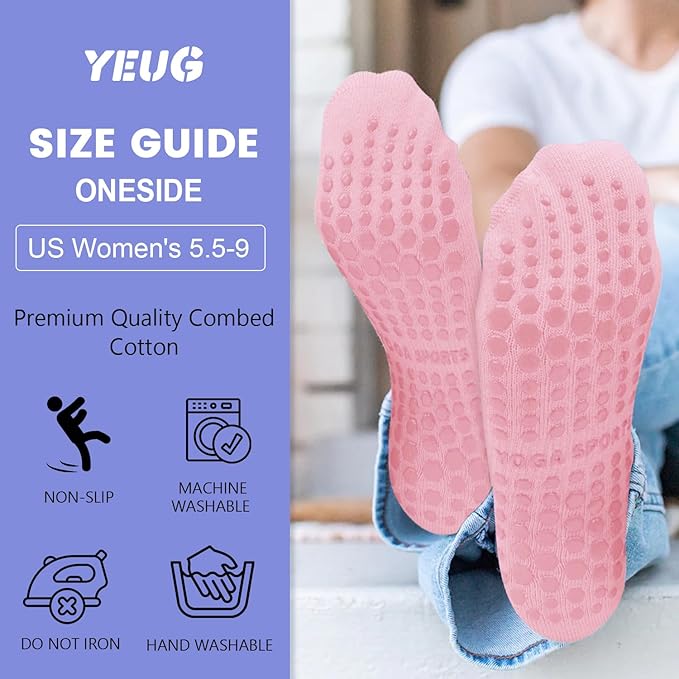 yeuG Pilates Socks for Women Non Slip Grip Socks for Yoga, Barre, Hospital, Barefoot Grippy Yoga Sock Womens Gifts 4 Pairs