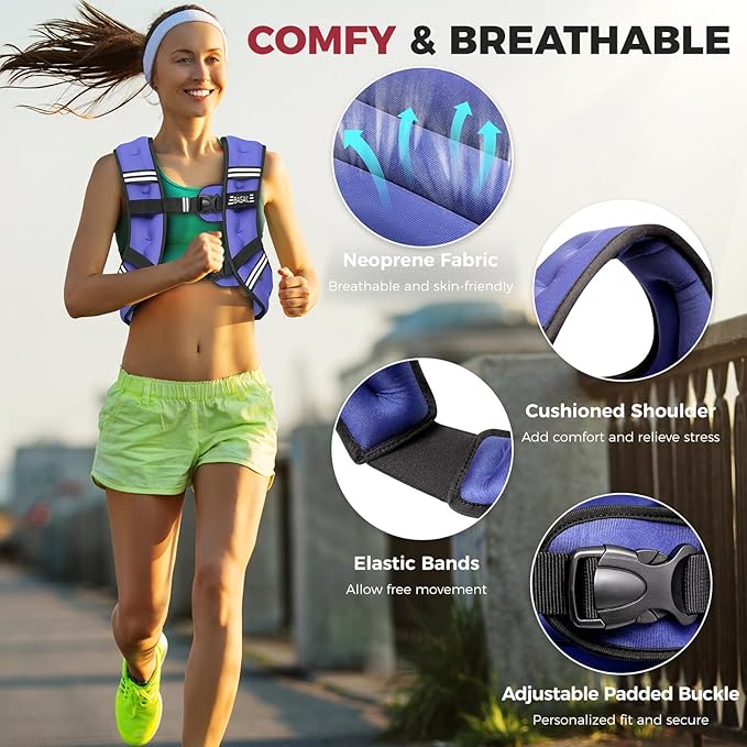 BAGAIL Comfort-Fit Weighted Vest for Woman, Even Weight Distribution, Faster Weight Loss, No-Chafe or Bounce for Walking & Running with Detachable Phone Pouch & Reflective Stripes (Available 5-30lbs)