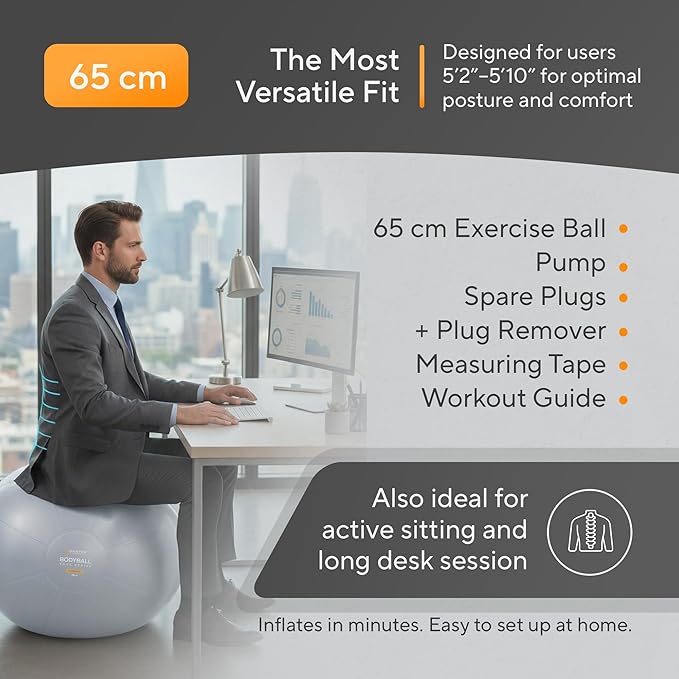 MANTRA SPORTS Exercise Ball – Yoga Ball for Pilates & Fitness - Birthing for Pregnancy, Stability, Core, Balance, Therapy for Physical Rehab, Workout for Home Gym & Office Chair, Fast Pump Included