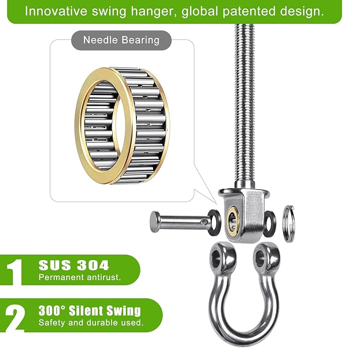 SELEWARE Heavy Duty Bearing Swing Hangers, 4 Pack Stainless Steel Swing Hooks for Wood and Steel Beam, Swing Hardware for Hammock, Yoga Swing, Porch Swing, Heavy Bag, 7" x M2/5", 1500LB Capacity