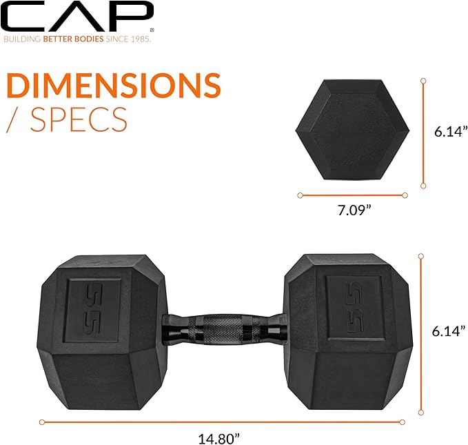 CAP Barbell Coated Hex Dumbbell Weight - Single | 10-120 lbs | Multiple Options