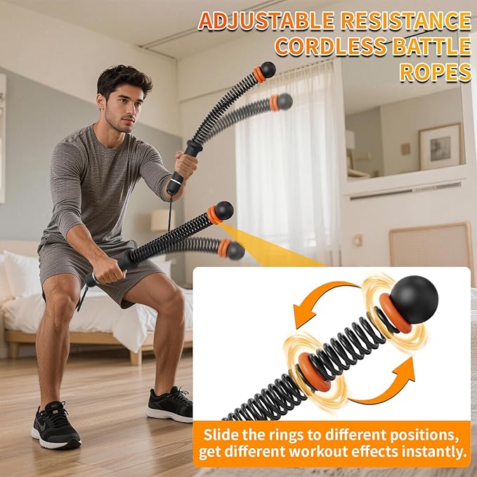 Ropeless Battle Ropes for Home Gym, Portable Cordless Weighted Battle Ropes with Storage Bag, High Calorie Burn for Men & Women, Fitness Equipment for HIIT & Low-Impact Aerobic Training